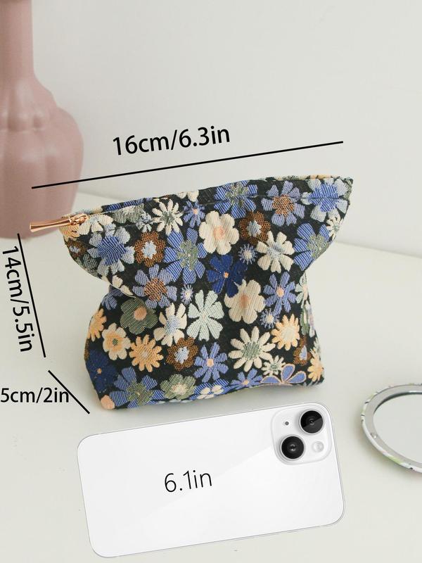 Floral Pattern Mini Makeup Bag, Portable Cosmetic Storage Bag, Zipper Makeup Organizer Pouch, Casual Trendy Versatile High-quality Daily Bag