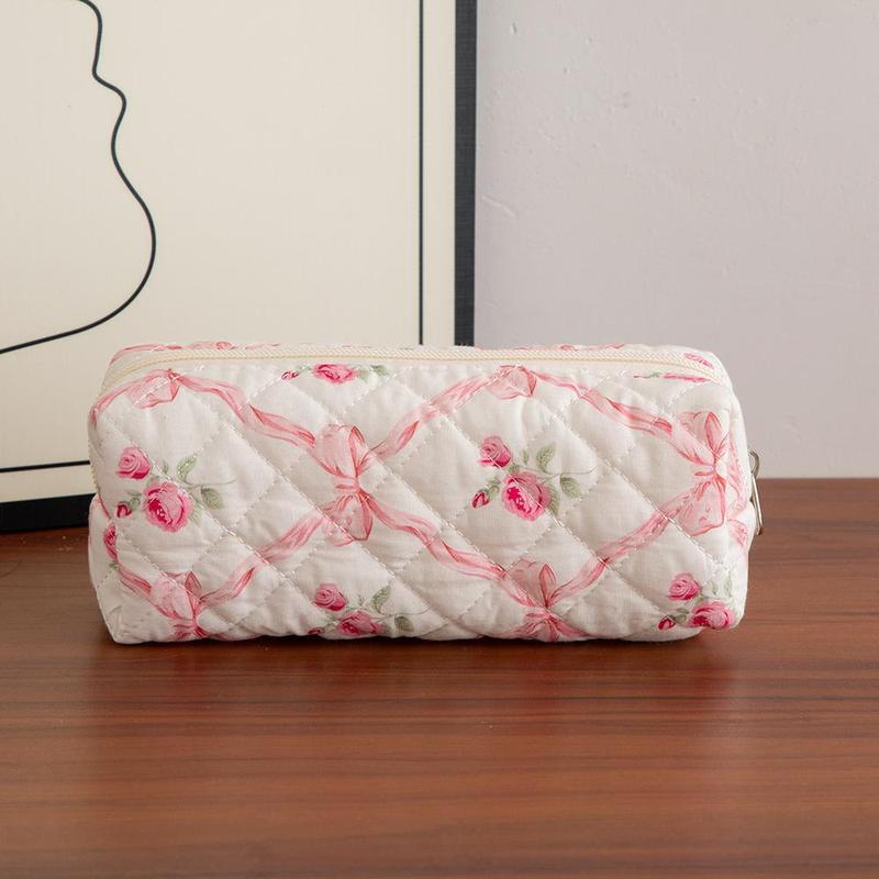 Floral Pattern Quilted Makeup Bag Set, 3 CountsTravel Cosmetic Bags, Portable Zipper MakeupOrganizer Pouches, for Skincare, Lotion, Cream,Lip Balm, Eyeliners, Makeup Tools, TravelEssentials, Back To School