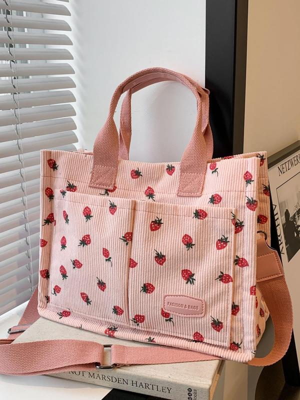 Women's Cute Strawberry Pattern Tote Bag, Large Capacity Crossbody Bag for Daily Life, Casual Trendy Versatile All-match Commuting Bag for Women & Girls