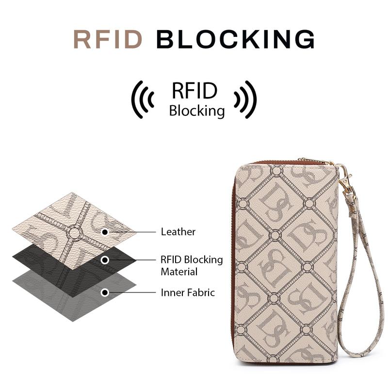 RFID Blocking Wallet cute purse for Women Large Capacity Wristlet Clutch Bag Multi Card Holder Phone Case with Wrist Strap