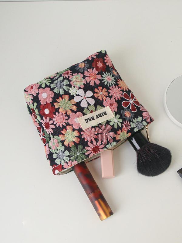 Floral Pattern Mini Makeup Bag, Portable Cosmetic Storage Bag, Zipper Makeup Organizer Pouch, Casual Trendy Versatile High-quality Daily Bag