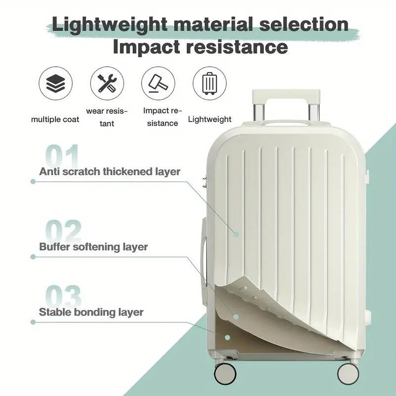 2024 Premium Carry-On Luggage: Ultra-Lightweight, Sturdy Build with 360° Spinner Wheels, Trolley System, USB Charging, and Handy Cup Holder (20-26