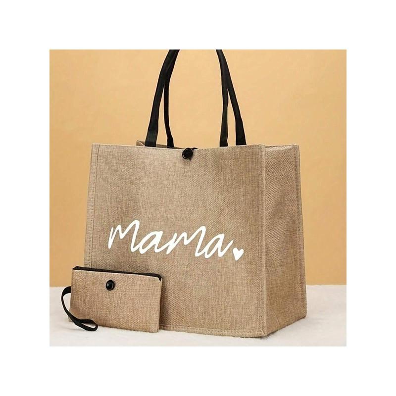 Mama Letters Print Tote Bag,Trendy Mothers Day Gift Handbag,Reusable Shopping Bag With Coin Purse,Large Capacity Bag For Women,School Bag,Large Capacity,Portable,Classic Casual,For Teen Girls Women College Students,White-Collar Workers,Perfect For Work,Ba