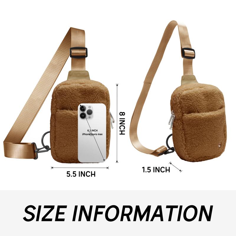 Fleece Small Crossbody Bags for Women Two-Way Zippers Sherpa Sling Bag for women Crossbody Fanny Pack Bags for Women Trendy