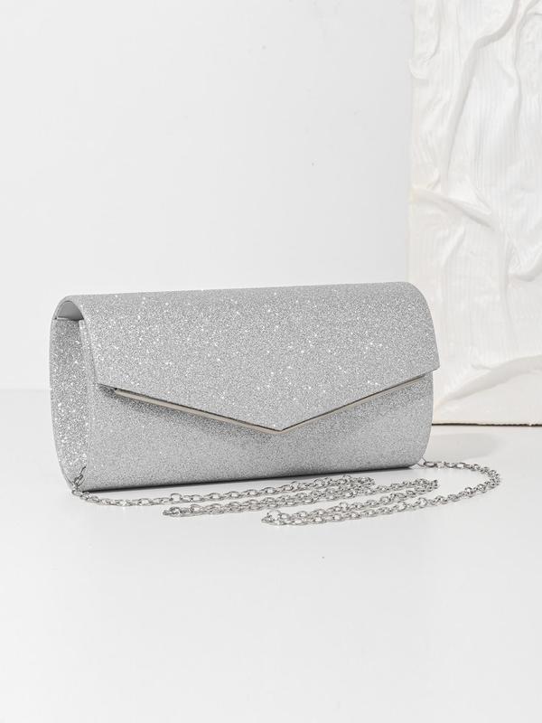 Women's Glitter Evening Bag, Chain Strap Banquet Bag, Fashionable Solid Color Clutch Bag for Party, Trendy All-match & Exquisite Bag for Birthday Gift