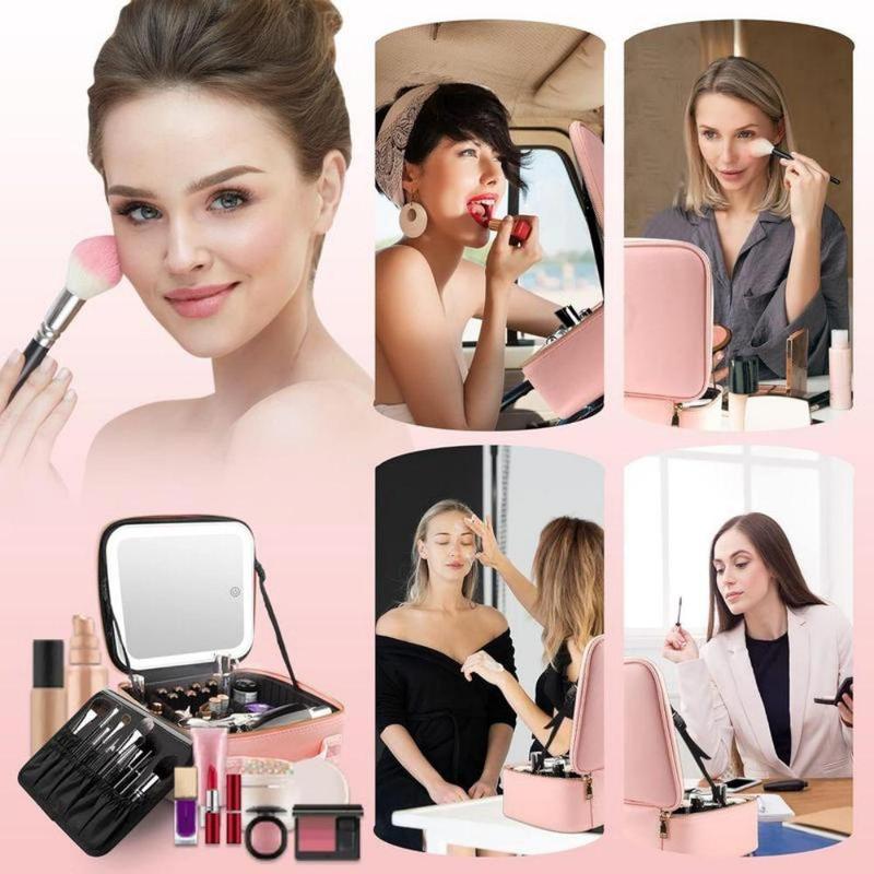 Portable Makeup Bag with Removable LED Mirror, Large Capacity Cosmetic Storage Bag, Makeup Organizer for Travel, Gift for Girl