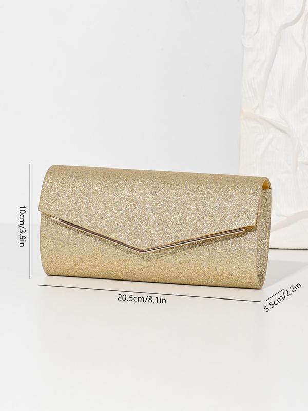 Women's Glitter Evening Bag, Chain Strap Banquet Bag, Fashionable Solid Color Clutch Bag for Party, Trendy All-match & Exquisite Bag for Birthday Gift