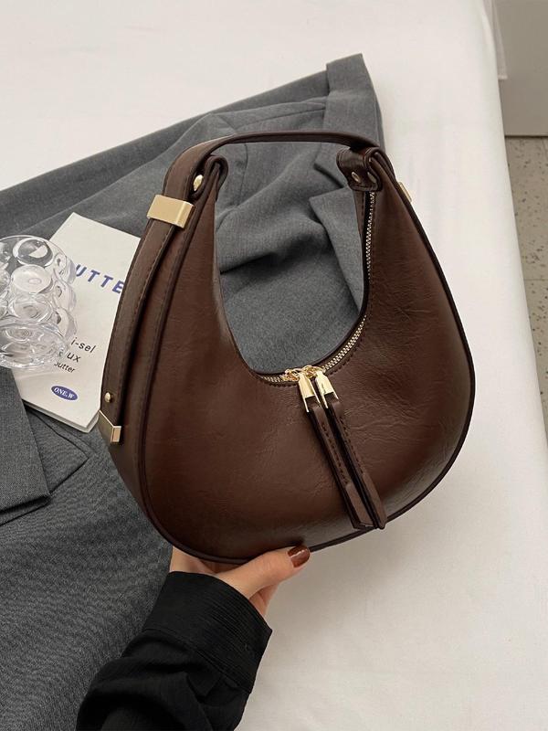 Women's Solid Color Zipper Hobo Bag, Fashionable Pu Leather Underarm Bag for Daily Used, Casual Trendy Versatile High-quality Daily Commuting Bag