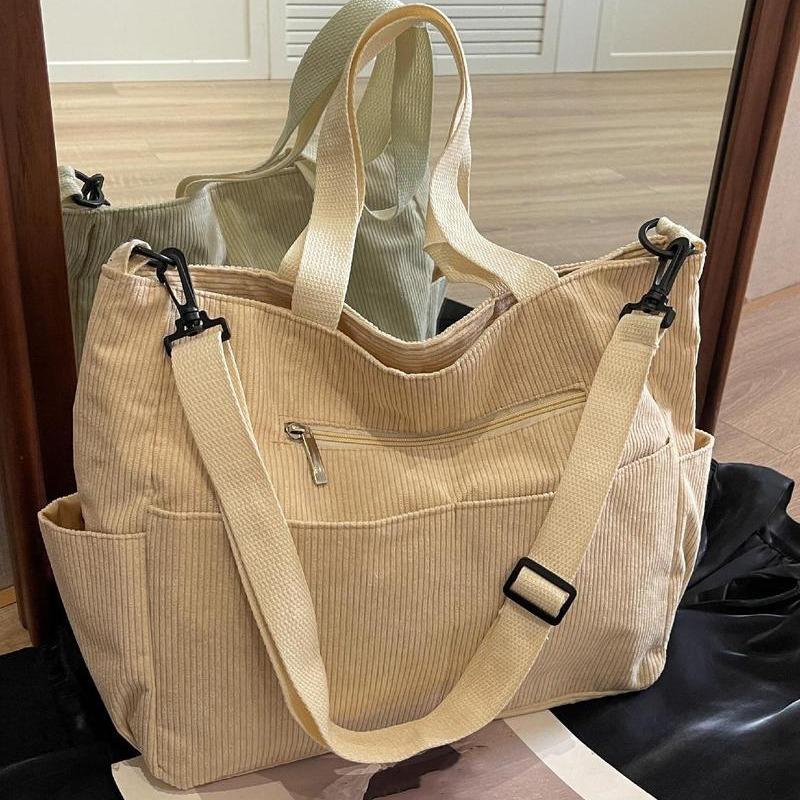 Corduroy Trendy Tote Bag for Women, Women's Solid Color Large Capacity Shoulder Bag for Daily Used, Casual Matching Preppy College School Bag Purse for Outdoor for Fall