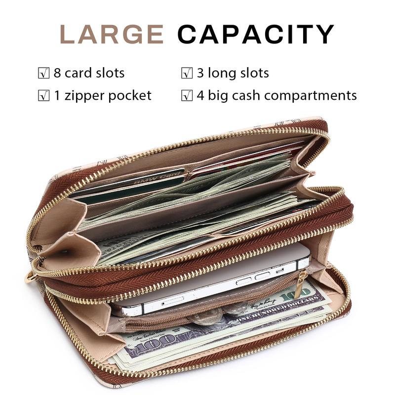 RFID Blocking Wallet cute purse for Women Large Capacity Wristlet Clutch Bag Multi Card Holder Phone Case with Wrist Strap