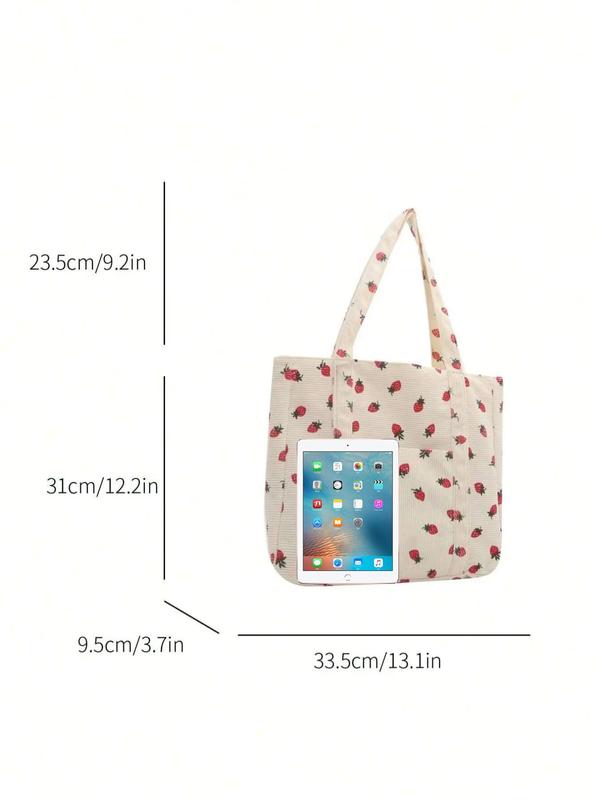 Strawberry Print Tote Bag, Large Capacity Tote Bag for Women & Girls, Fashion Women's Bag for Daily Use