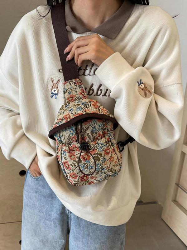 Women's Fashionable Floral Pattern Fanny Pack, Casual Versatile Zipper Chest Bag for Daily Used, Trendy All-match Sling Bag