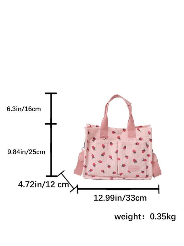 Women's Cute Strawberry Pattern Tote Bag, Large Capacity Crossbody Bag for Daily Life, Casual Trendy Versatile All-match Commuting Bag for Women & Girls