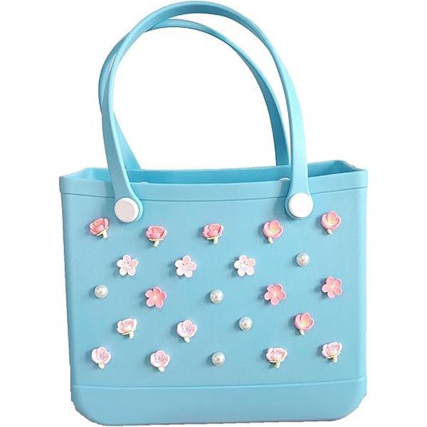 24 Pcs Charms for Bogg Bag, Accessories Charms for Bogg Bag, Pearls and Colorful Flowers for Bogg Bag Accessories, Inserts Accessories for Girls Handbag Beach Bag.