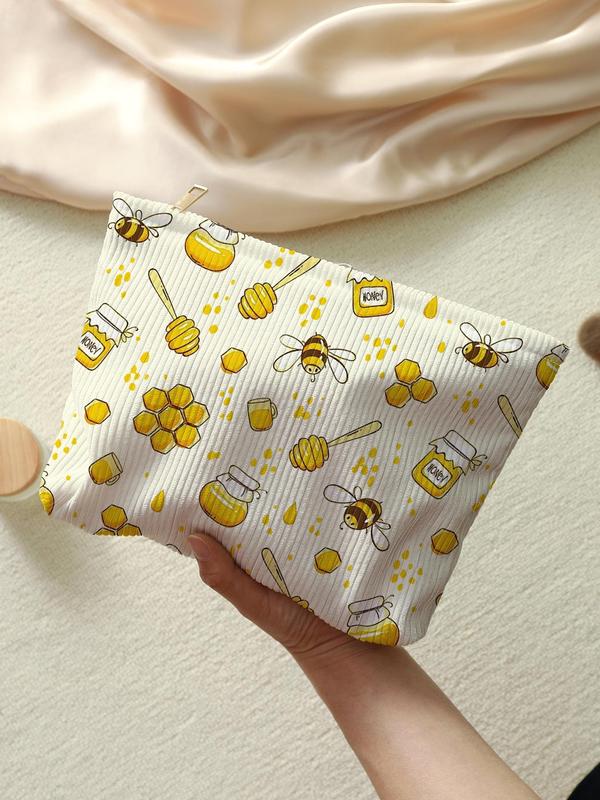 Cute Cartoon Bee Pattern Makeup Bag, Lightweight Multi-functional Fashion Makeup Bag, Zipper Storage Bag, Suitable for Travel, Business Trips