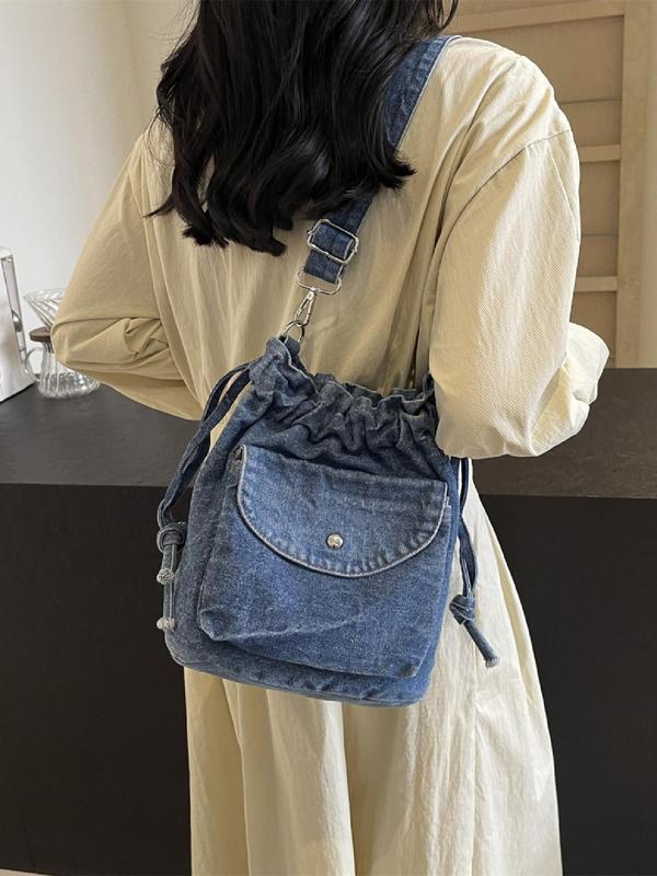 Women's Denim-effect Washed Crossbody Bag, Fashionable Pocket Design Shoulder Bag for Daily Used, Casual Trendy Versatile High-quality Daily Commuting Bag