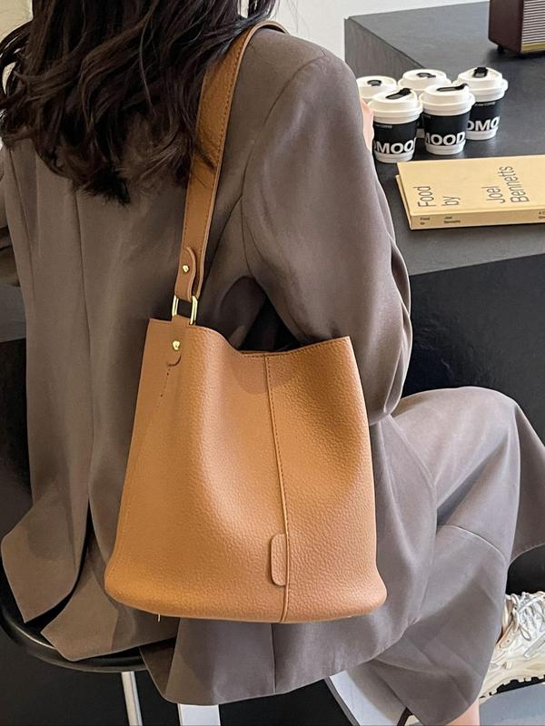 Women's Solid Shoulder Bag,  Fashionable Large Capacity Bucket Bag for Daily Used, Casual Trendy Versatile Commuting Bag for Daily Used