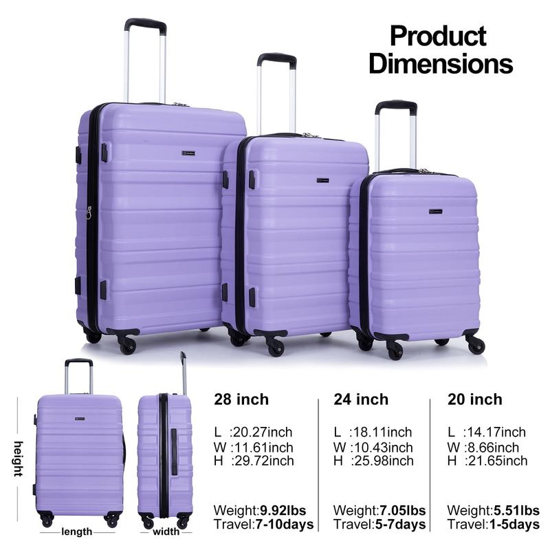 Hardside Luggage Set-Set (21 25 29) Lightweight Suitcase 4-Wheeled Suitcase Set(Purple)