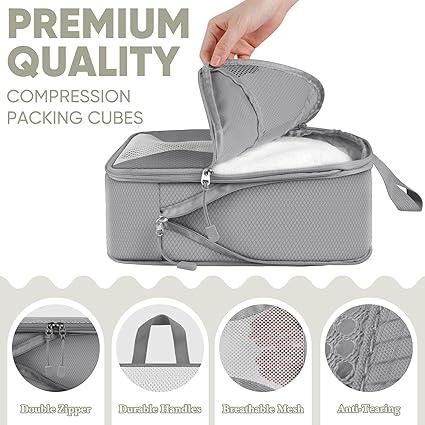 8 Set Compression Packing Cubes for Travel - Lightweight Suitcase Organizer with Shoes & Laundry Bags