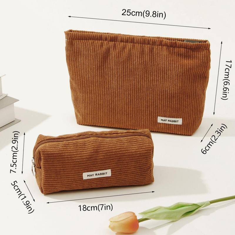 Solid Color Makeup Bag (2pcs), Mixed Size Cosmetic Storage Bag, Zipper Makeup Organizer Pouch, Versatile Storage Bag for Skincare, Lotion, Cream, Lip Balm, Eyeliners, Mirrors, Mobile Phones, Keychains