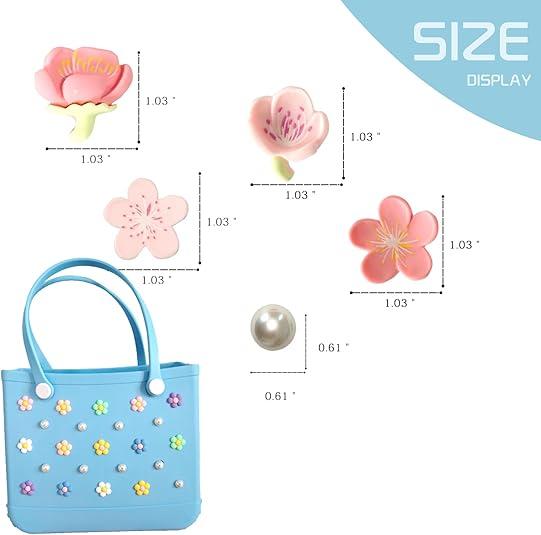 24 Pcs Charms for Bogg Bag, Accessories Charms for Bogg Bag, Pearls and Colorful Flowers for Bogg Bag Accessories, Inserts Accessories for Girls Handbag Beach Bag.