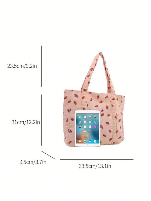 Strawberry Print Tote Bag, Large Capacity Tote Bag for Women & Girls, Fashion Women's Bag for Daily Use