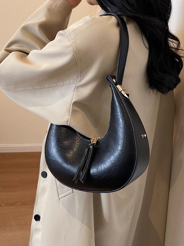 Women's Solid Color Zipper Hobo Bag, Fashionable Pu Leather Underarm Bag for Daily Used, Casual Trendy Versatile High-quality Daily Commuting Bag