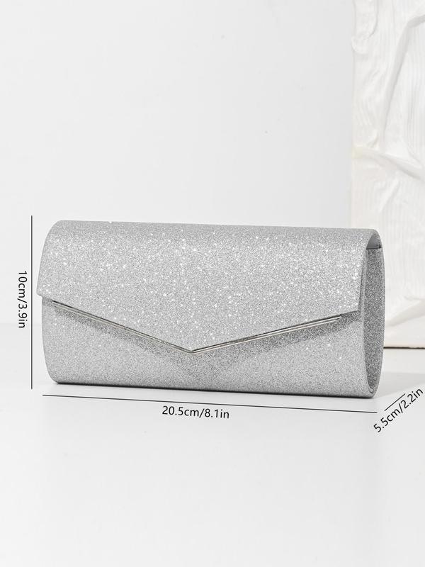 Women's Glitter Evening Bag, Chain Strap Banquet Bag, Fashionable Solid Color Clutch Bag for Party, Trendy All-match & Exquisite Bag for Birthday Gift