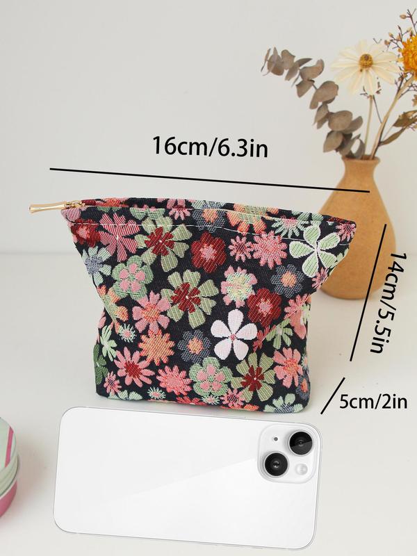 Floral Pattern Mini Makeup Bag, Portable Cosmetic Storage Bag, Zipper Makeup Organizer Pouch, Casual Trendy Versatile High-quality Daily Bag