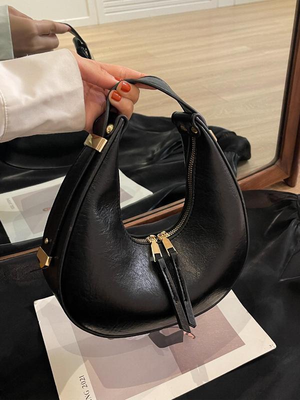 Women's Solid Color Zipper Hobo Bag, Fashionable Pu Leather Underarm Bag for Daily Used, Casual Trendy Versatile High-quality Daily Commuting Bag