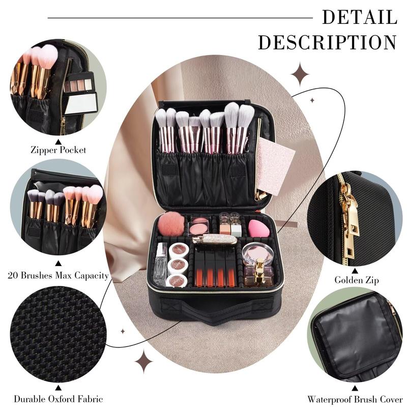 Joligrace Travel Makeup Bag Large Cosmetic Case Organizer Portable Makeup Storage Bag with Adjustable Dividers for Cosmetics Makeup Brushes Toiletry Jewelry Digital Accessories