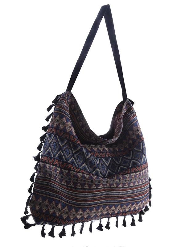 Women's Ethnic Pattern Fringe Design Tote Bag, Boho Style Large Capacity Shoulder Bag For Teen Girl Women College Student Perfect For Office, Work, Commute