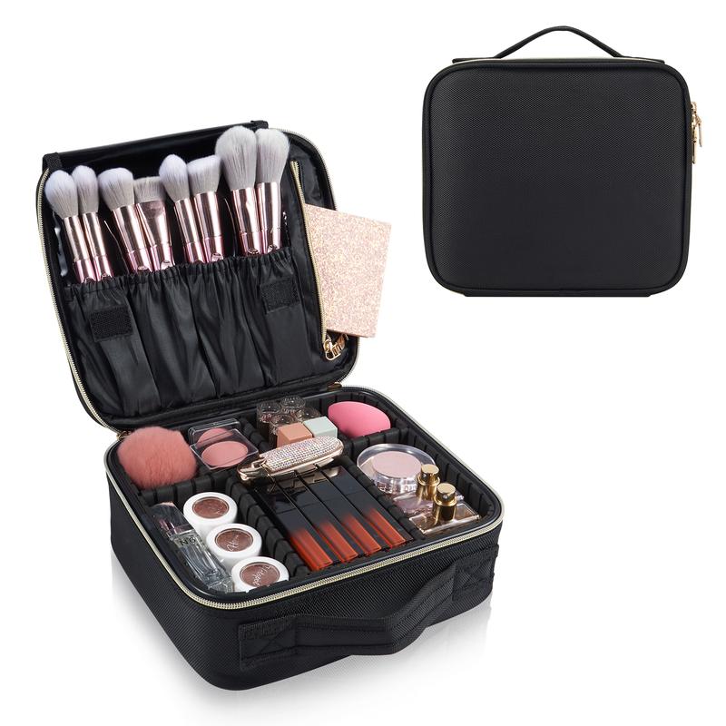 Joligrace Travel Makeup Bag Large Cosmetic Case Organizer Portable Makeup Storage Bag with Adjustable Dividers for Cosmetics Makeup Brushes Toiletry Jewelry Digital Accessories