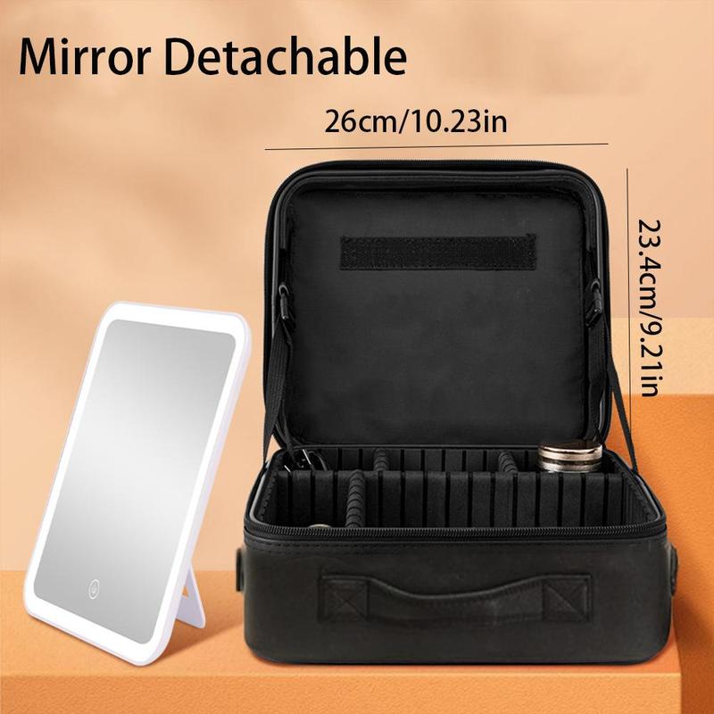 Portable Makeup Bag with Removable LED Mirror, Large Capacity Cosmetic Storage Bag, Makeup Organizer for Travel, Gift for Girl