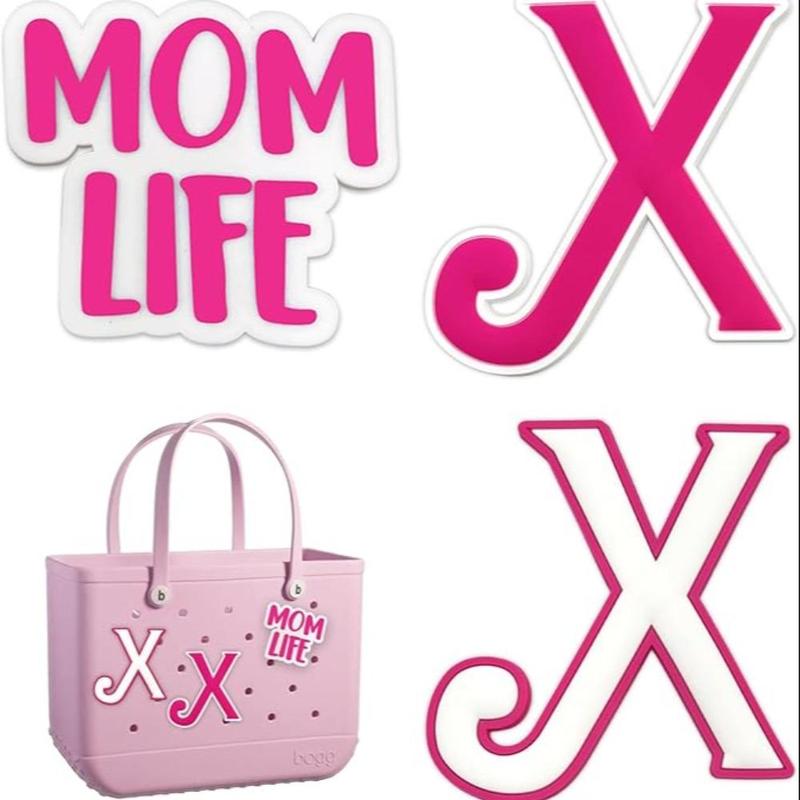 Mom Life & Initial Letter Design Ornament Set, 3 Counts set Creative Pendant Decoration for Bogg Bag, DIY Decorative Accessories for Beach Bag