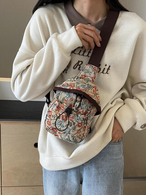 Women's Fashionable Floral Pattern Fanny Pack, Casual Versatile Zipper Chest Bag for Daily Used, Trendy All-match Sling Bag