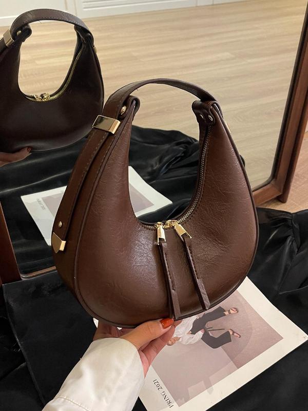 Women's Solid Color Zipper Hobo Bag, Fashionable Pu Leather Underarm Bag for Daily Used, Casual Trendy Versatile High-quality Daily Commuting Bag