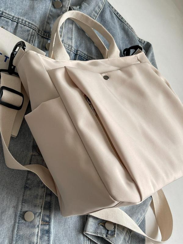 Women's Solid Color Tote Bag, Large Capacity Multi-pockets Shoulder Bag for Daily Used, Casual Trendy Versatile High-quality Daily Commuting Bag, Girl Fashionable Bag