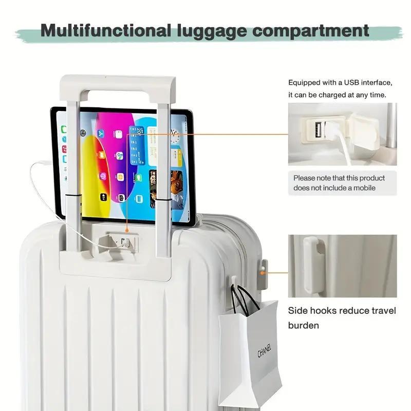 2024 Premium Carry-On Luggage: Ultra-Lightweight, Sturdy Build with 360° Spinner Wheels, Trolley System, USB Charging, and Handy Cup Holder (20-26