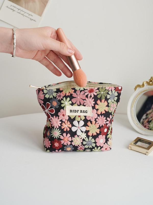 Floral Pattern Mini Makeup Bag, Portable Cosmetic Storage Bag, Zipper Makeup Organizer Pouch, Casual Trendy Versatile High-quality Daily Bag