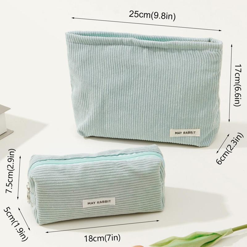 Solid Color Makeup Bag (2pcs), Mixed Size Cosmetic Storage Bag, Zipper Makeup Organizer Pouch, Versatile Storage Bag for Skincare, Lotion, Cream, Lip Balm, Eyeliners, Mirrors, Mobile Phones, Keychains