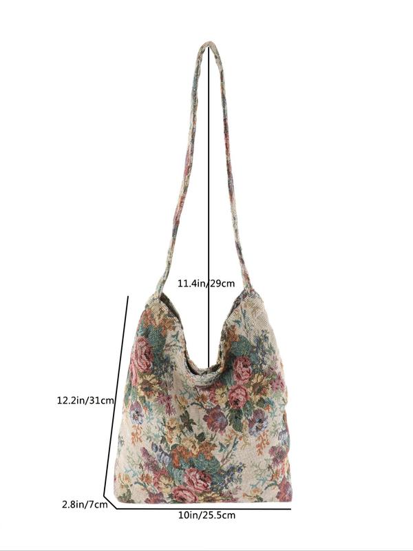 Random Floral Print Women's Simple Shoulder Bag, Vintage Large Capacity Tote Bag for Daily Used, Casual Trendy Versatile High-quality Daily Commuting Bag, Girl Fashionable Shopping Bag