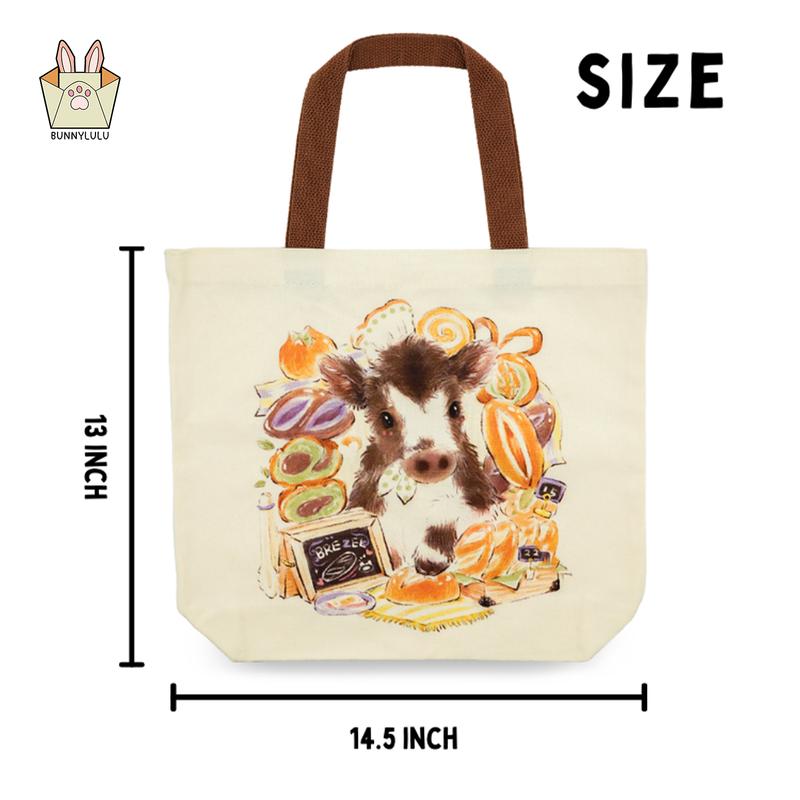 Eco-Friendly Large Canvas Tote Bag, Reusable Cotton Bag for Lunch Grocery Shopping Beach Gym, Adorable Holiday Gifts, 3 Options