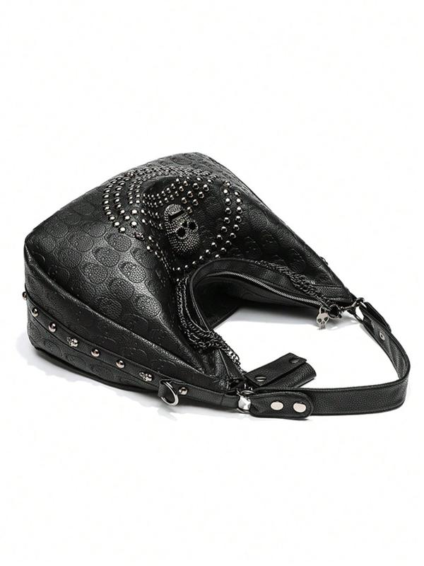 Women's Punk Style Studded Decor Tote Bag, Fashionable Skull Design Shoulder Bag for Daily Used, Casual Trendy Versatile High-quality Daily Commuting Bag