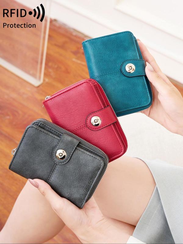 Women's Vintage RFID Blocking Wallet, Casual Multi Card Slot Short Wallet, Fashionable Magnetic Snap Closure Card Holder for Daily Use