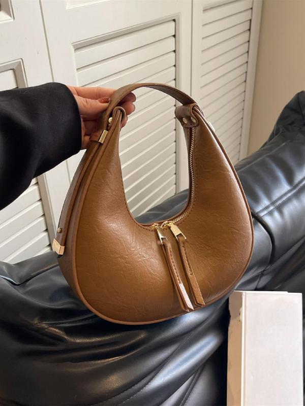 Women's Solid Color Zipper Hobo Bag, Fashionable Pu Leather Underarm Bag for Daily Used, Casual Trendy Versatile High-quality Daily Commuting Bag