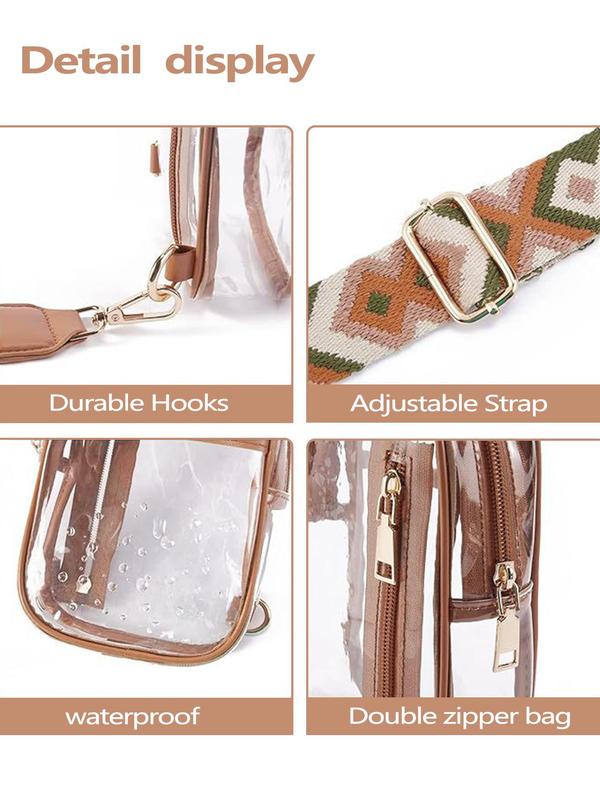 Women's Clear Adjustable Shoulder Strap Fanny Pack, 2024 New Style Transparent Zipper Durable Chest Bag for Women & Girls, Casual Trendy Versatile High-quality Daily Commuting Bag