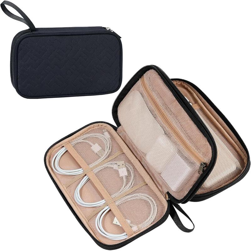 Travel Cord Organizer Case, Double Layers Tech Electronic Case, Travel Essentials for Charger, Cable, Phone, Flash drive, Pink