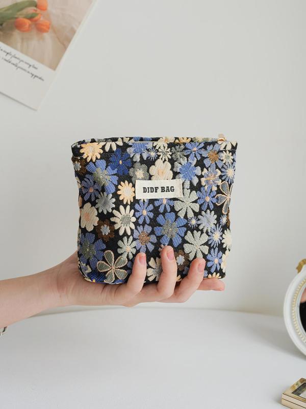 Floral Pattern Mini Makeup Bag, Portable Cosmetic Storage Bag, Zipper Makeup Organizer Pouch, Casual Trendy Versatile High-quality Daily Bag