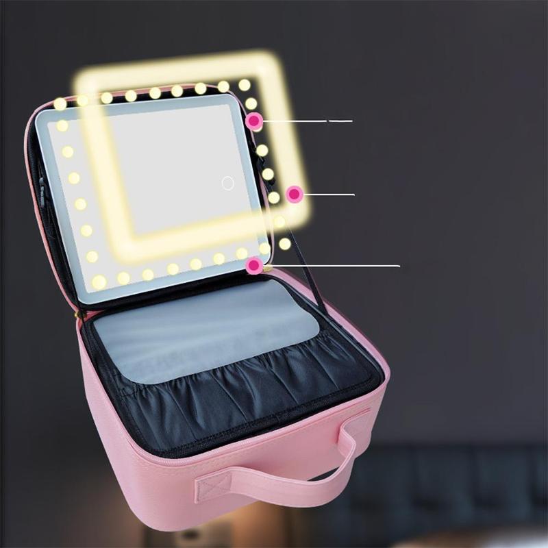 Portable Makeup Bag with Removable LED Mirror, Large Capacity Cosmetic Storage Bag, Makeup Organizer for Travel, Gift for Girl